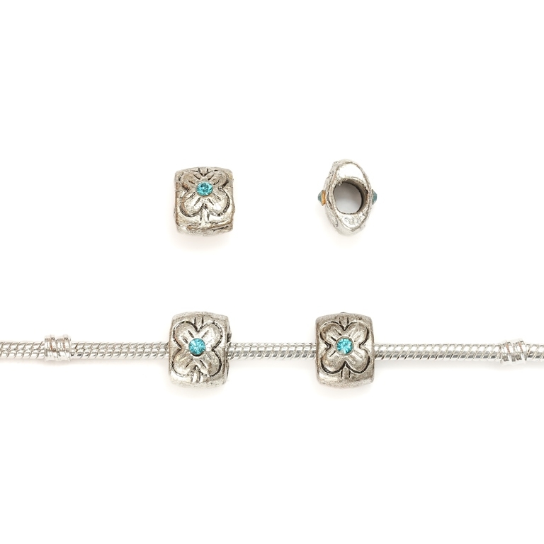 PANDORA TYPE - METAL WITH CRYSTALS - TILE WITH FLOWER 01 - 9x12x9mm NICKEL AND BLUE - 10pcs. Hole-5.0mm