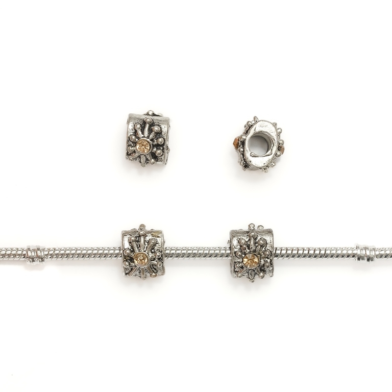 PANDORA TYPE - METAL WITH CRYSTALS - TILE SUN - 9x12x11mm NICKEL AND AMBER - 5pcs. Hole-4.5mm