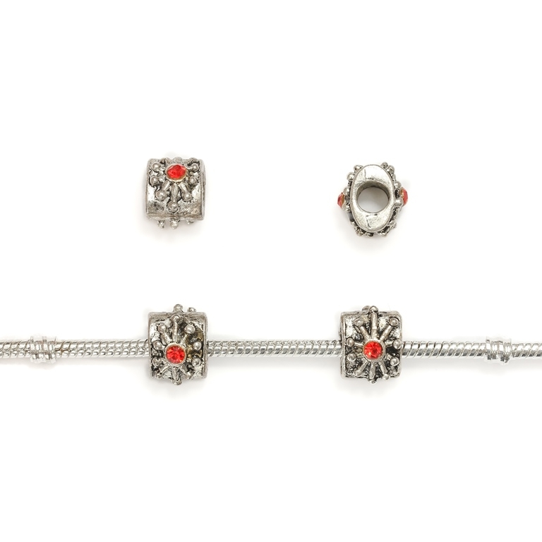 PANDORA TYPE - METAL WITH CRYSTALS - TILE SUN - 9x12x11mm NICKEL AND RED - 35pcs. Hole-4.5mm