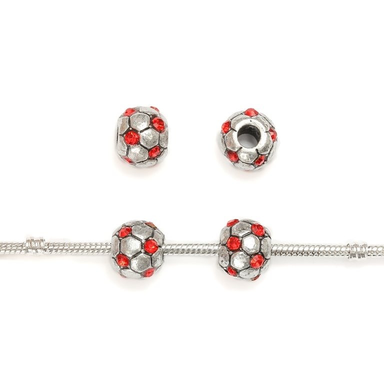 PANDORA TYPE - METAL WITH CRYSTALS - FOOTBALL 01 - 11x13mm NICKEL AND RED - 20pcs. Hole-5.0mm