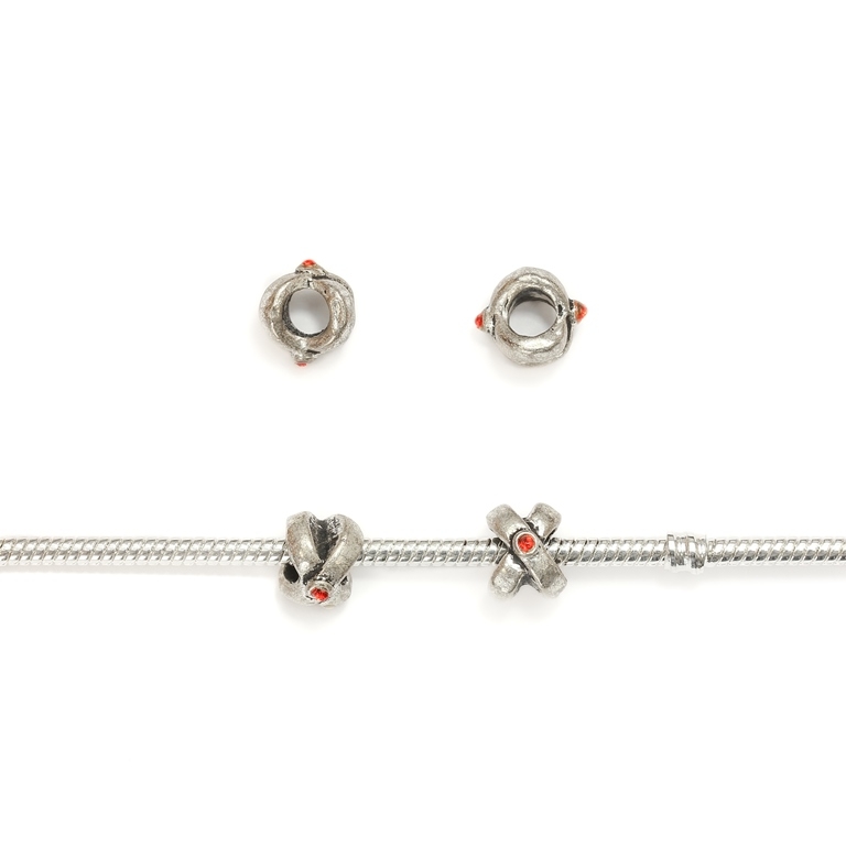 PANDORA TYPE - METAL WITH CRYSTALS - X 01 - 8x10x11mm NICKEL AND RED - 10pcs. Hole-4.5mm