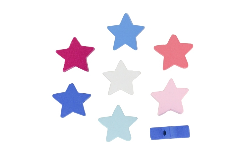 WOODEN FIGURES - STAR 03 - 20x6mm MIX BLUE - 15 pcs. Hole-2.5mm