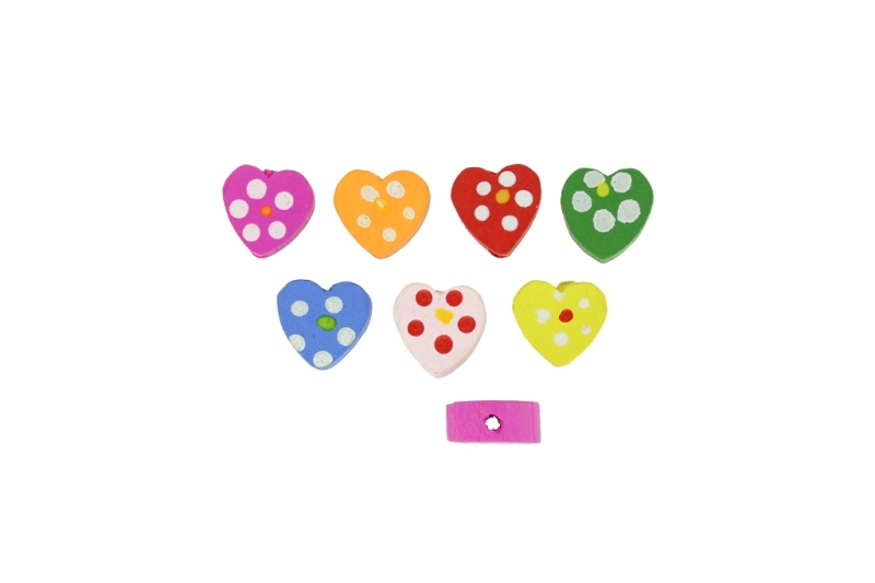 WOODEN FIGURES - HEART 11 - 13x13x6mm MIX - PACKAGE 200pcs. Hole-2.5mm