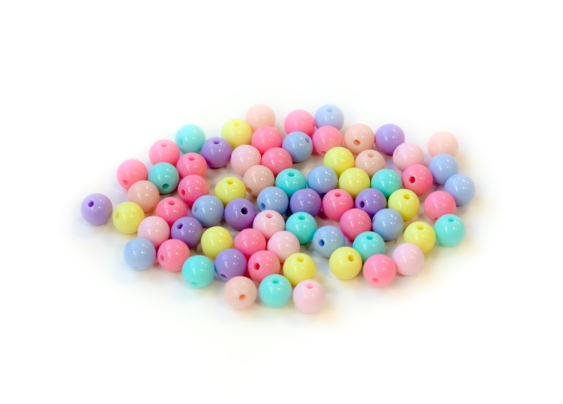 OPAQUE PLASTIC BEADS - BALL - 8mm MIX PINK (LIGHT) - 50g Hole-1.8mm (175pcs.)