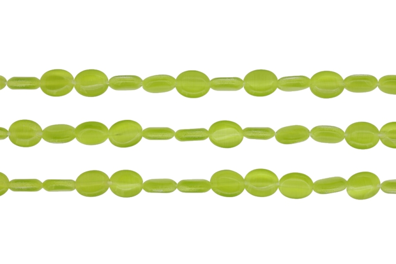 BEADS FROM NATURAL STONES - CAT'S EYE - OVAL - 10x8x4mm GREEN (LIGHT) - PACKAGE (3x40pcs.) Hole-1.0mm