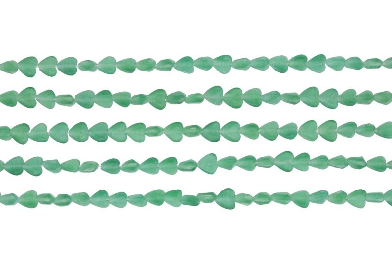 BEADS FROM NATURAL STONES - CAT'S EYE - HEART - 6x6x3mm GREEN - PACKAGE (5x62pcs.) Hole-0.8mm