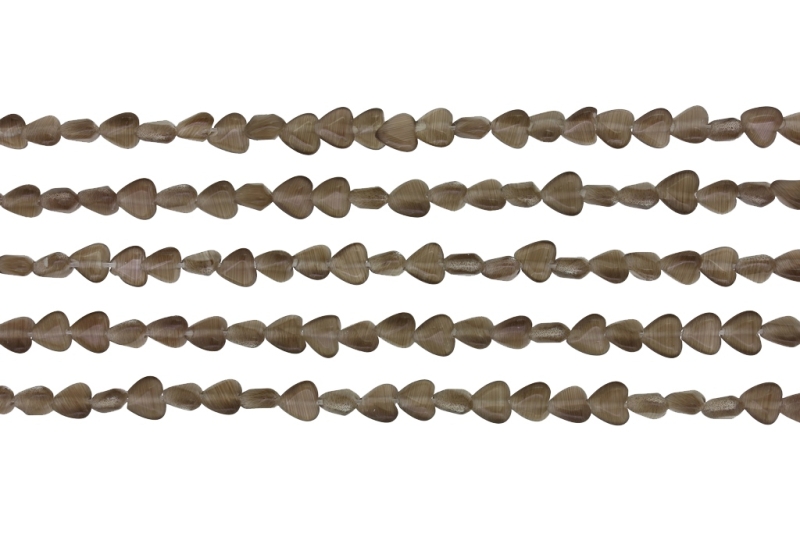 BEADS FROM NATURAL STONES - CAT'S EYE - HEART - 6x6x3mm BROWN (DARK) - PACKAGE (5x62pcs.) Hole-0.8mm