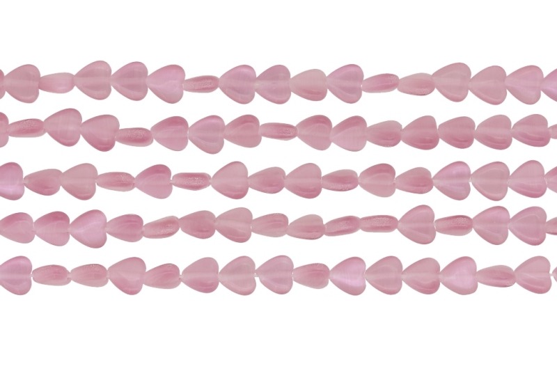 BEADS FROM NATURAL STONES - CAT'S EYE - HEART - 8x8x3.5mm CORAL PINK (LIGHT) - PACKAGE (5x47pcs.) Hole-1.0mm