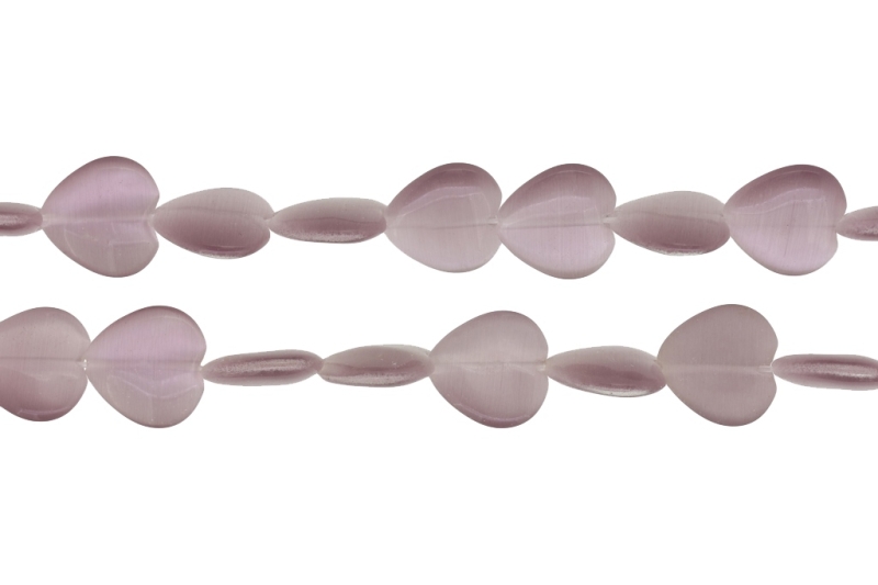 BEADS FROM NATURAL STONES - CAT'S EYE - HEART - 16x16x4mm PURPLE (LIGHT) - PACKAGE (2x25pcs.) Hole-1.0mm