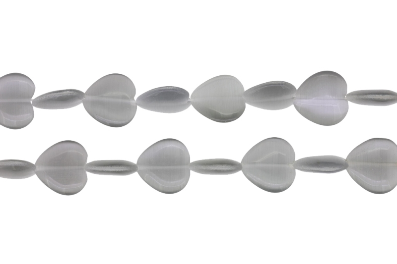 BEADS FROM NATURAL STONES - CAT'S EYE - HEART - 16x16x4mm GRAY (LIGHT) - PACKAGE (2x25pcs.) Hole-1.0mm