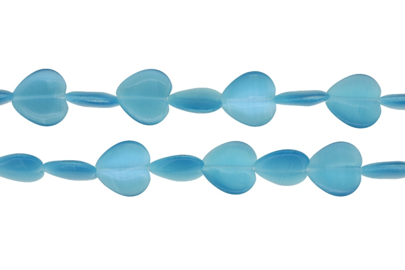 BEADS FROM NATURAL STONES - CAT'S EYE - HEART - 16x16x4mm BLUE (LIGHT) - PACKAGE (2x25pcs.) Hole-1.0mm