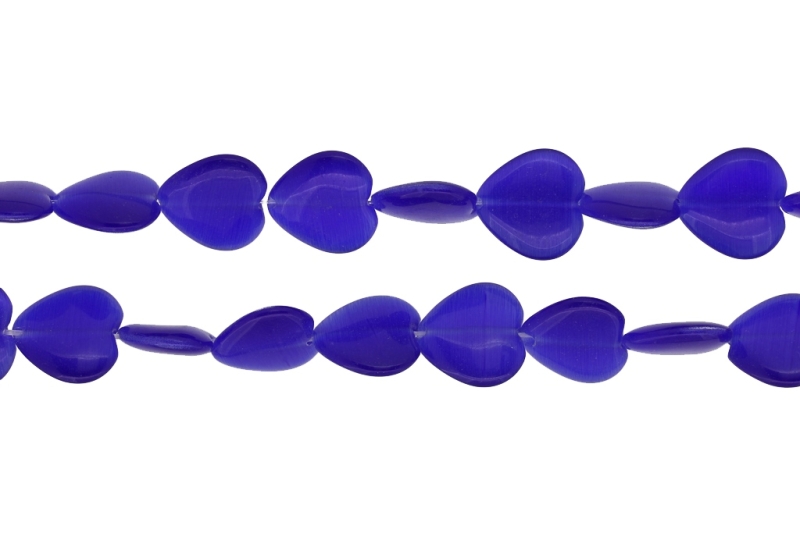 BEADS FROM NATURAL STONES - CAT'S EYE - HEART - 16x16x4mm BLUE (DARK) - PACKAGE (2x25pcs.) Hole-1.0mm