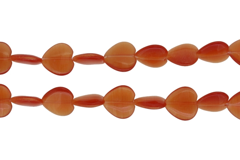 BEADS FROM NATURAL STONES - CAT'S EYE - HEART - 16x16x4mm RED (LIGHT) - PACKAGE (2x25pcs.) Hole-1.0mm