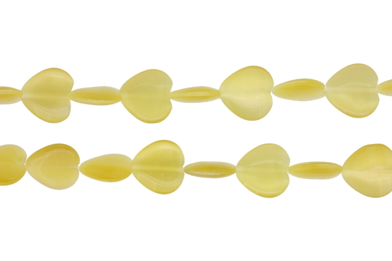 BEADS FROM NATURAL STONES - CAT'S EYE - HEART - 16x16x4mm CHAMPAGNE (LIGHT) - PACKAGE (2x25pcs.) Hole-1.0mm