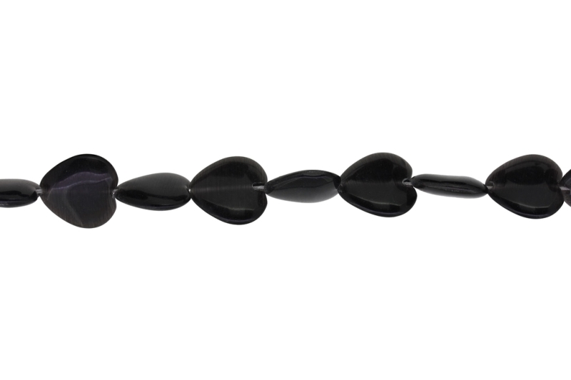 BEADS FROM NATURAL STONES - CAT'S EYE - HEART - 16x16x4mm BLACK - STRING (25pcs.) Hole-1.0mm