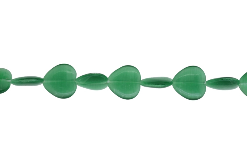 BEADS FROM NATURAL STONES - CAT'S EYE - HEART - 16x16x4mm GREEN - STRING (25pcs.) Hole-1.0mm