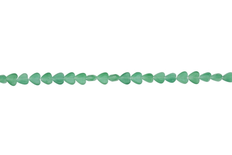 BEADS FROM NATURAL STONES - CAT'S EYE - HEART - 6x6x3mm GREEN - STRING (62pcs.) Hole-0.8mm