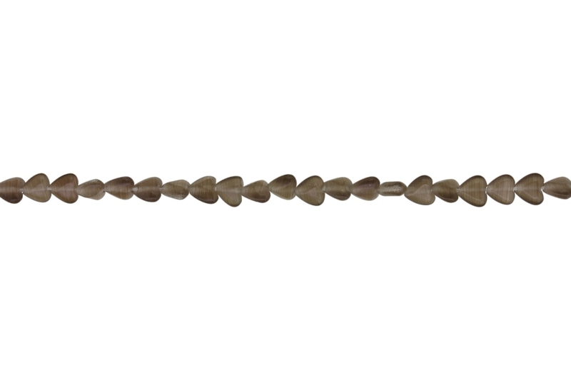 BEADS FROM NATURAL STONES - CAT'S EYE - HEART - 6x6x3mm BROWN (DARK) - STRING (62pcs.) Hole-0.8mm