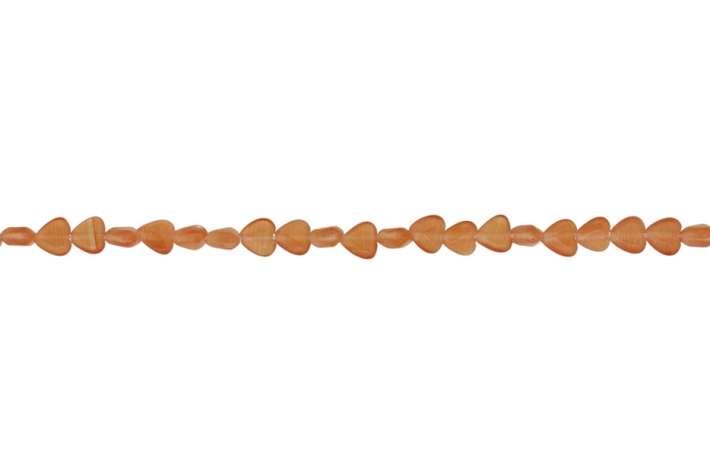 BEADS FROM NATURAL STONES - CAT'S EYE - HEART - 6x6x3mm ORANGE (DARK) - STRING (65pcs.) Hole-0.8mm