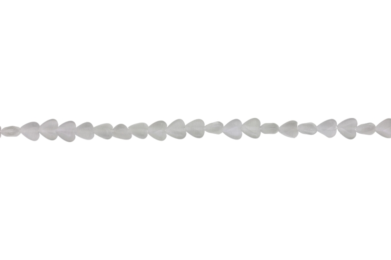 BEADS FROM NATURAL STONES - CAT'S EYE - HEART - 6x6x3mm GRAY (LIGHT) - STRING (62pcs.) Hole-0.8mm