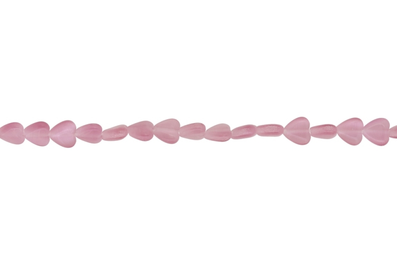 BEADS FROM NATURAL STONES - CAT'S EYE - HEART - 8x8x3.5mm CORAL PINK (LIGHT) - STRING (47pcs.) Hole-1.0mm