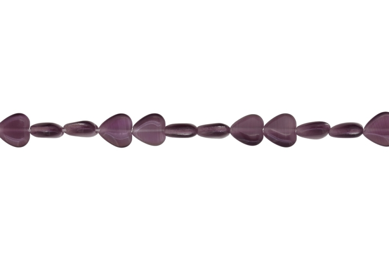 BEADS FROM NATURAL STONES - CAT'S EYE - HEART - 10x10x4mm PURPLE - STRING (40pcs.) Hole-1.0mm