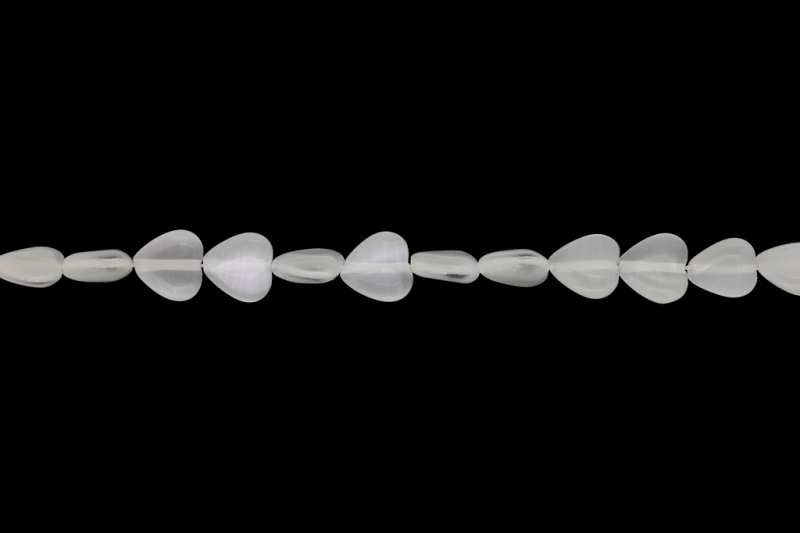 BEADS FROM NATURAL STONES - CAT'S EYE - HEART - 10x10x4mm WHITE - STRING (40pcs.) Hole-1.0mm