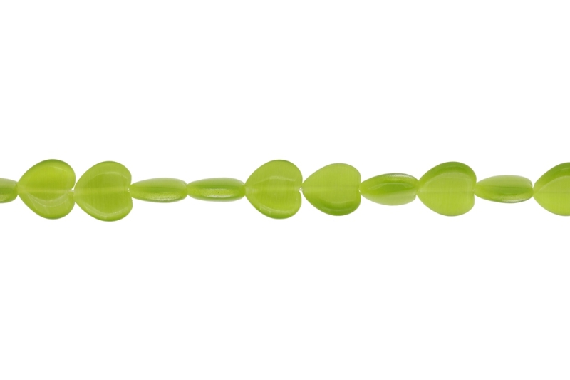 BEADS FROM NATURAL STONES - CAT'S EYE - HEART - 12x12x5mm GREEN (LIGHT) - STRING (33pcs.) Hole-1.0mm