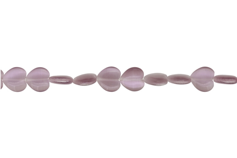 BEADS FROM NATURAL STONES - CAT'S EYE - HEART - 12x12x5mm PURPLE (LIGHT) - STRING (33pcs.) Hole-1.0mm