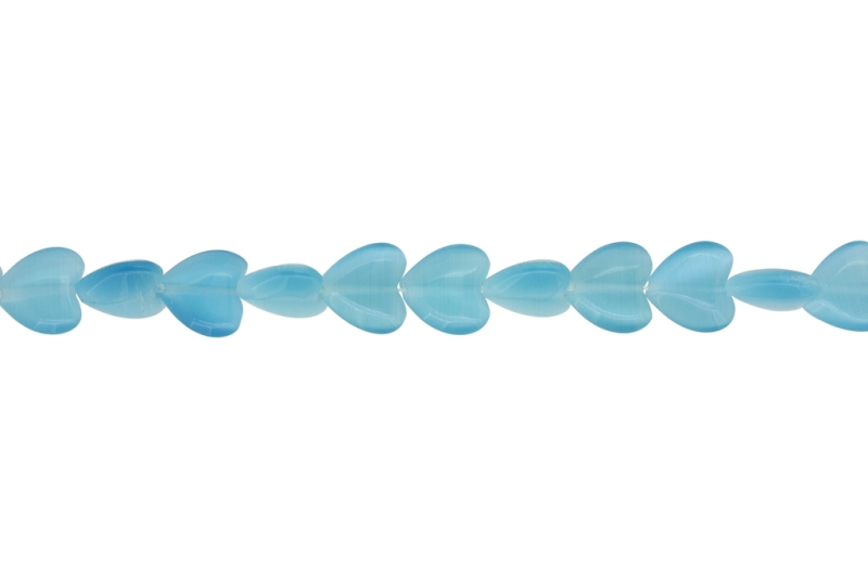 BEADS FROM NATURAL STONES - CAT'S EYE - HEART - 12x12x5mm BLUE (LIGHT) 02 - STRING (33pcs.) Hole-1.0mm