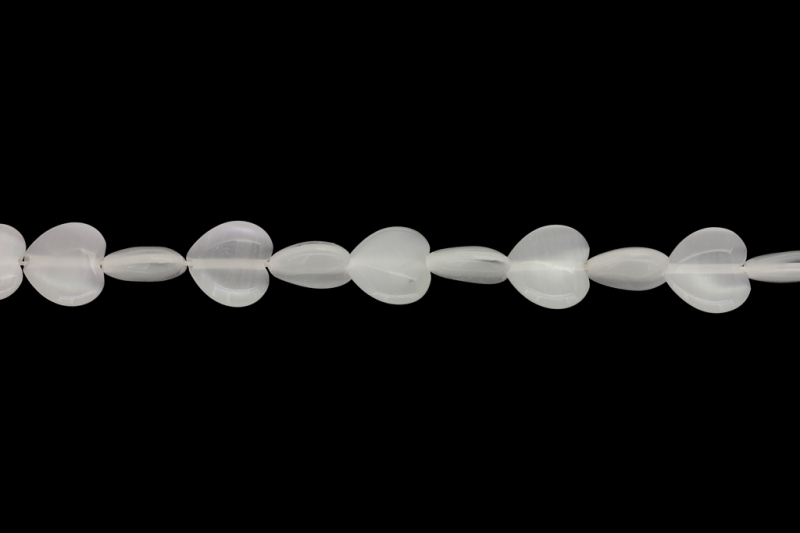 BEADS FROM NATURAL STONES - CAT'S EYE - HEART - 12x12x5mm WHITE - STRING (33pcs.) Hole-1.0mm