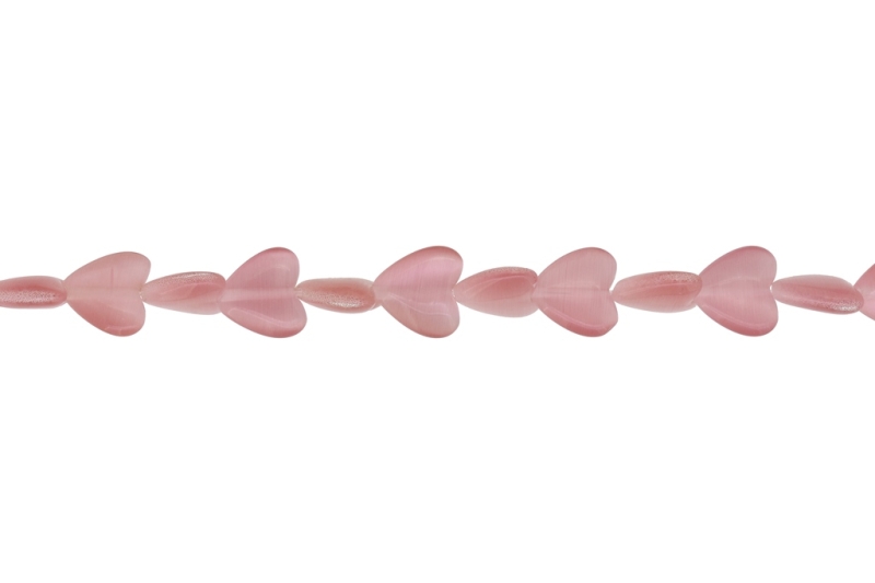 BEADS FROM NATURAL STONES - CAT'S EYE - HEART - 12x12x5mm ROSE DUST - STRING (31pcs.) Hole-1.0mm