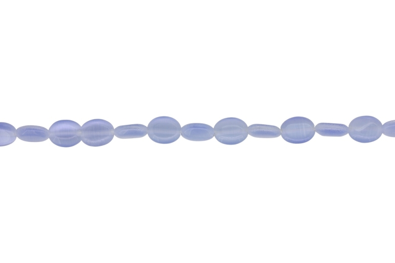 BEADS FROM NATURAL STONES - CAT'S EYE - OVAL - 10x8x4mm BLUE 02 - STRING (40pcs.) Hole-1.0mm