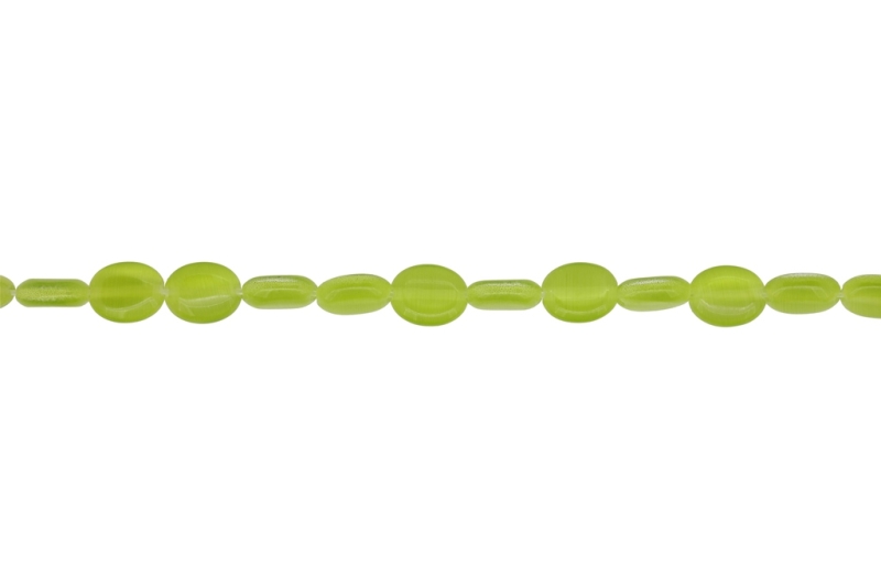 BEADS FROM NATURAL STONES - CAT'S EYE - OVAL - 10x8x4mm GREEN (LIGHT) - STRING (40pcs.) Hole-1.0mm