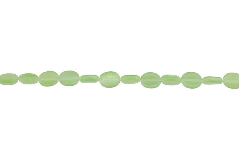 BEADS FROM NATURAL STONES - CAT'S EYE - OVAL - 10x8x4mm GREEN (LIGHT) 02 - STRING (40pcs.) Hole-1.0mm