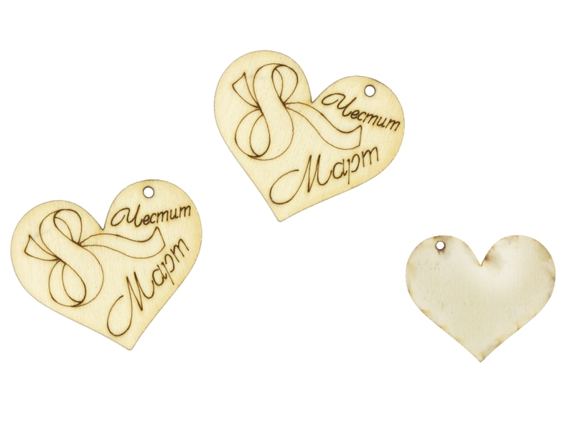 LASER CUT WOODEN FIGURES - PENDANT - HEART 35x30mm - 8 MARCH 01 - NATURAL - 10pcs. Hole-1.5mm 