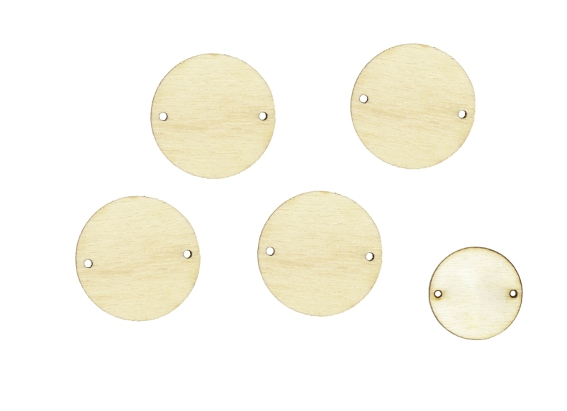 LASER CUT WOODEN FIGURES - ROUND 20mm - BLANK - NATURAL - 10pcs. Hole -1.5mm