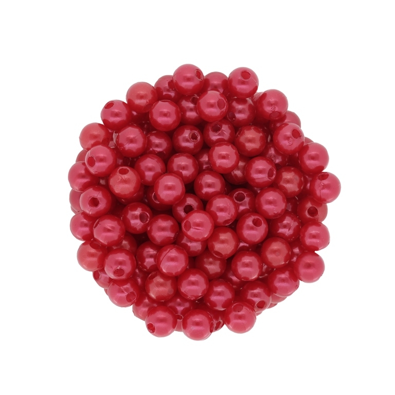 ACRYLIC IMITATION PLASTIC PEARLS - BALL - 6mm RED 58 - PACKAGE 500g Hole-2.0mm (5050pcs.)