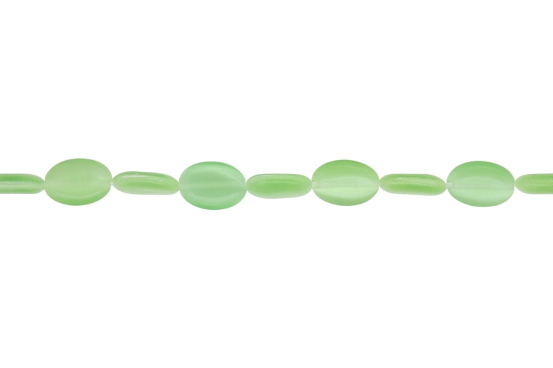 BEADS FROM NATURAL STONES - CAT'S EYE - OVAL - 14x10x4mm GREEN (LIGHT) 02 - STRING (28pcs.) Hole-1.0mm