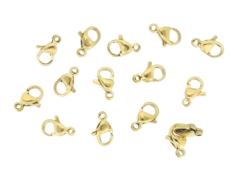 METAL ELEMENTS - LOBSTER CLAW CLASP PARROT CLOSURE - STEEL  304 - 6x9x3mm GOLD COLOR - 5pcs. Hole-1.3mm