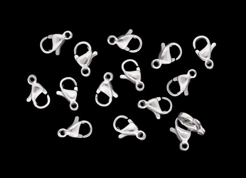 METAL ELEMENTS - LOBSTER CLAW CLASP PARROT CLOSURE - STEEL  304 - 6x9x3mm NICKEL COLOR  - 10pcs. Hole-1.3mm