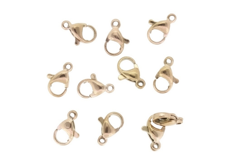 METAL ELEMENTS - LOBSTER CLAW CLASP PARROT CLOSURE - STEEL  304 - 7x10x3.5mm GOLD PINK - 5pcs. Hole-1.4mm