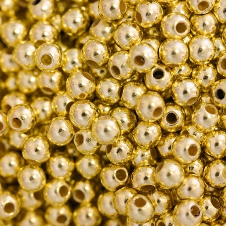 METAL PLATED PLASTIC / CCB BEADS - BALL - 4mm GOLD - 50g Hole-1.5mm (1380pcs.)