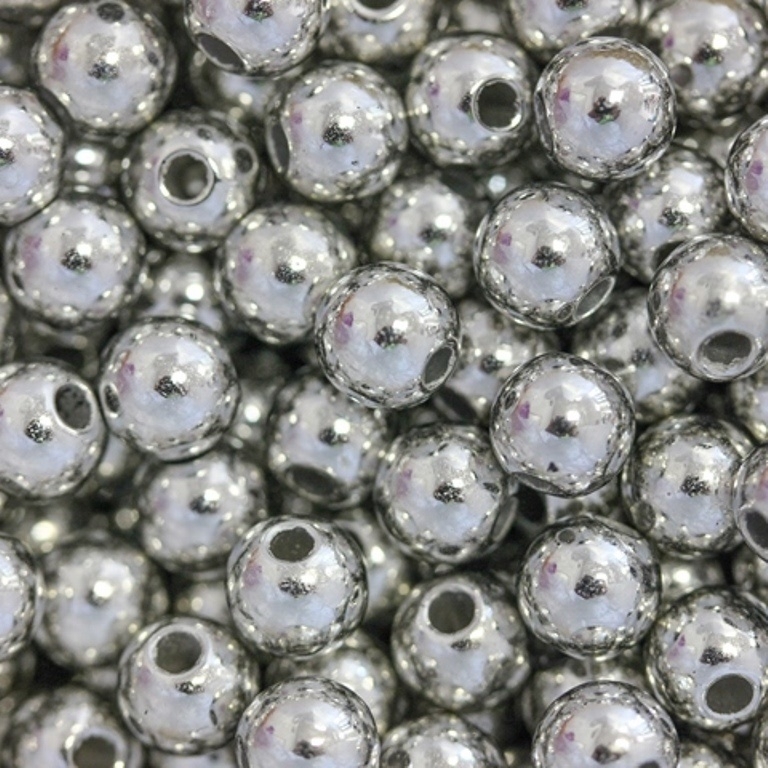 METAL PLATED PLASTIC / CCB BEADS - BALL - 6mm NICKEL - 50g Hole-2.0mm (440pcs.)