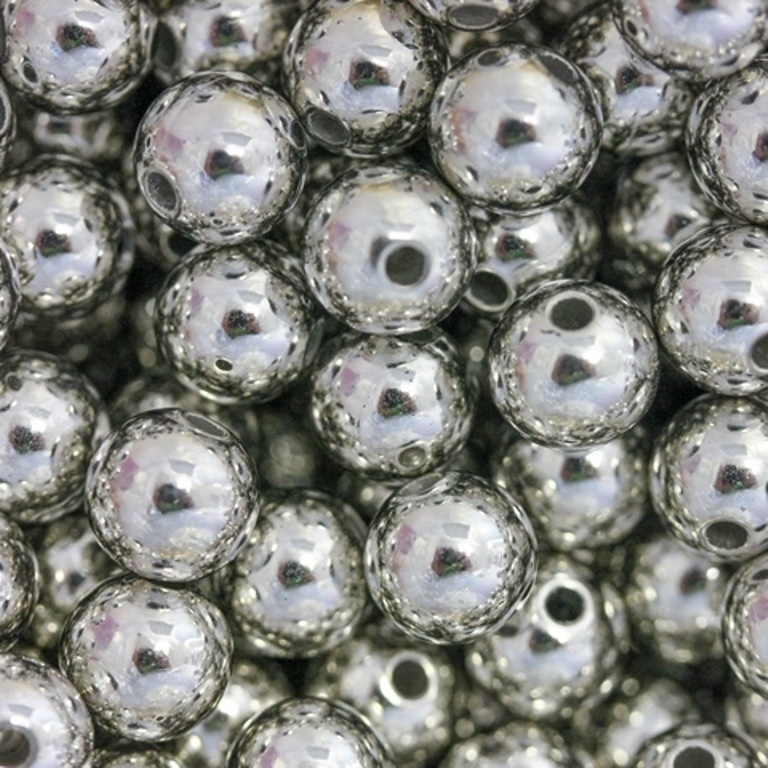 METAL PLATED PLASTIC / CCB BEADS - BALL - 8mm NICKEL - 50g Hole-2.2mm (170pcs.)