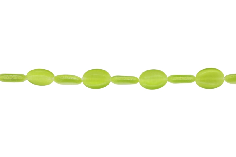 BEADS FROM NATURAL STONES - CAT'S EYE - OVAL - 14x10x4mm GREEN (LIGHT) - STRING (28pcs.) Hole-1.0mm