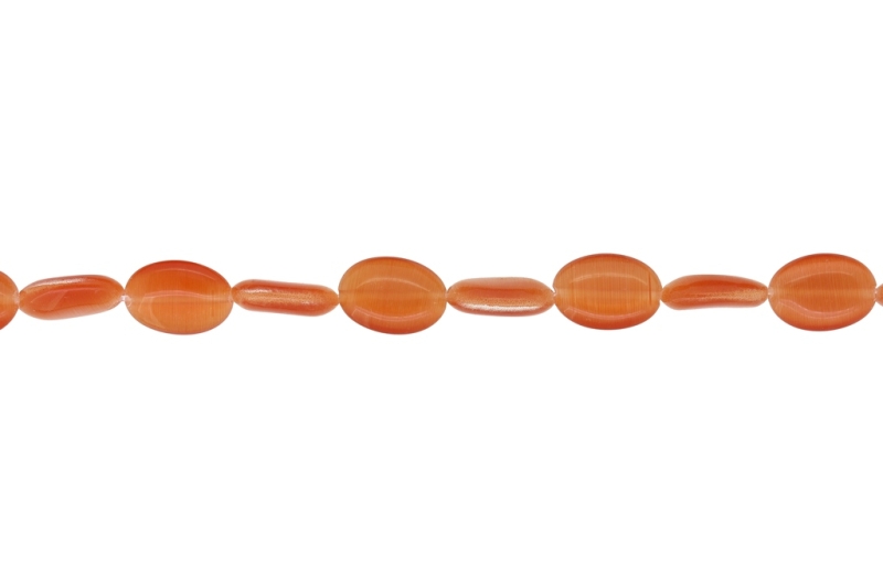 BEADS FROM NATURAL STONES - CAT'S EYE - OVAL - 14x10x4mm ORANGE (DARK) - STRING (28pcs.) Hole-1.0mm