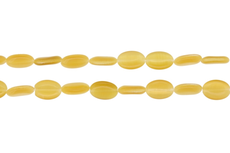 BEADS FROM NATURAL STONES - CAT'S EYE - OVAL - 14x10x4mm AMBER (LIGHT) - PACKAGE (2x28pcs.) Hole-1.0mm