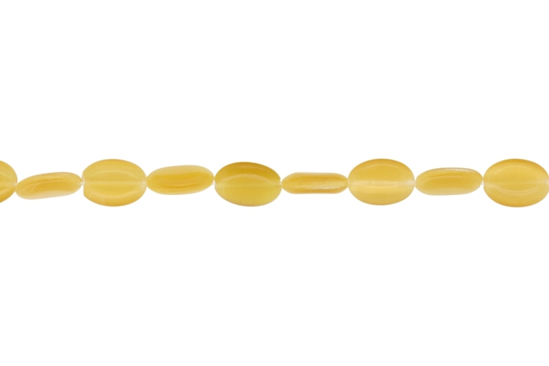 BEADS FROM NATURAL STONES - CAT'S EYE - OVAL - 14x10x4mm AMBER (LIGHT) - STRING (28pcs.) Hole-1.0mm