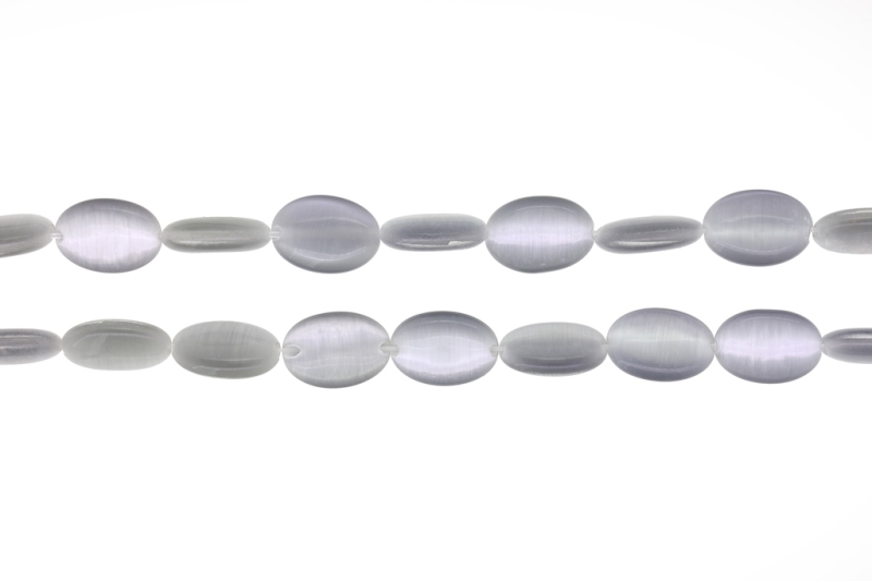 BEADS FROM NATURAL STONES - CAT'S EYE - OVAL - 14x10x4mm GRAY - PACKAGE (2x28pcs.) Hole-1.0mm